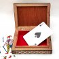 Wood Inlay Card Box, Floral & Geometric Design, Holds One Deck