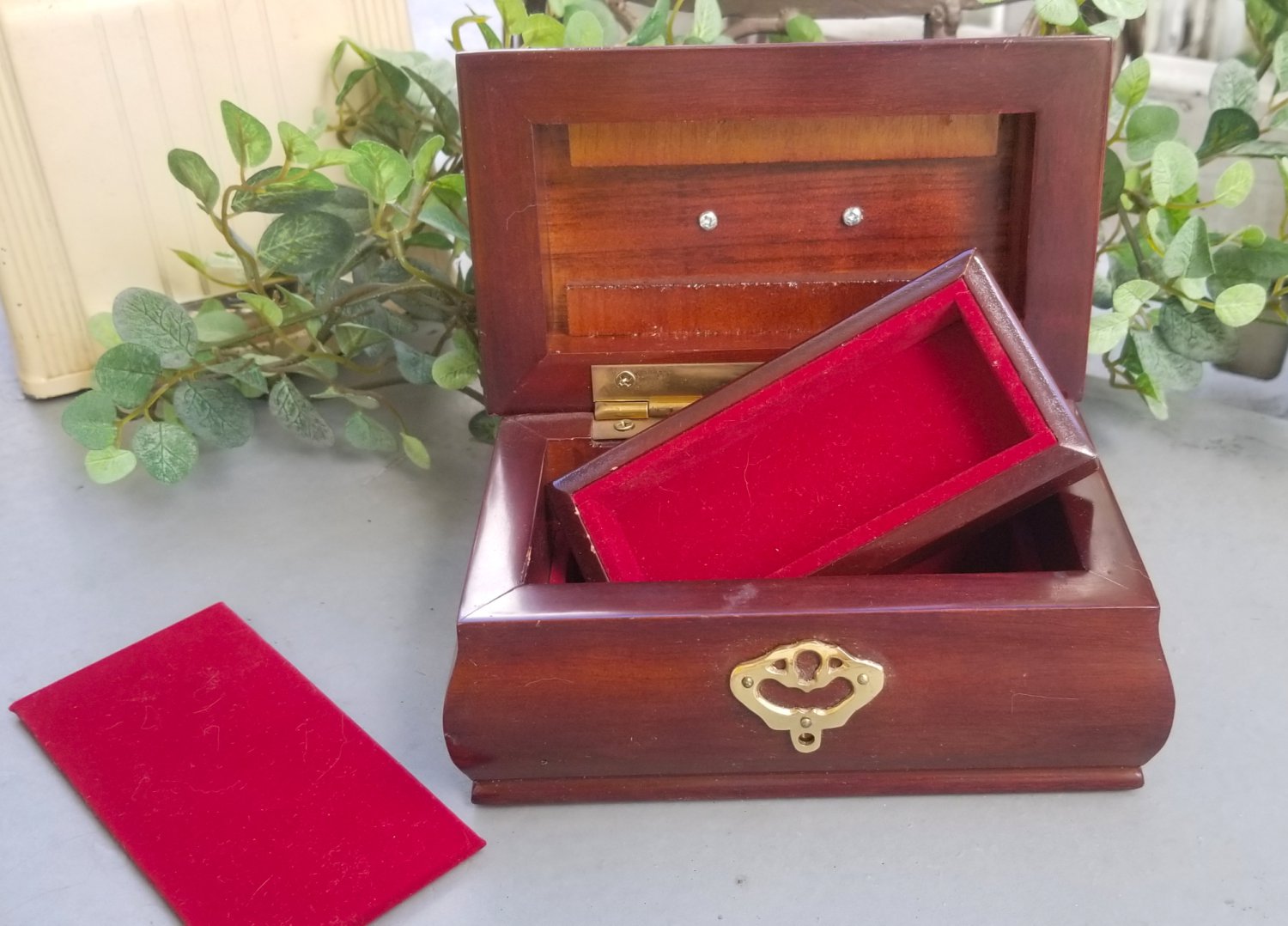 Wood Jewelry Box with Tray and Cherry Finish