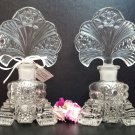 Two Art Deco Perfume Bottles with Fan Stoppers - Vintage Pressed Glass