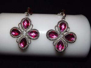 Fushia Rhinestone Drop Earrings
