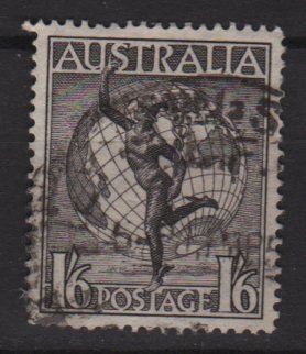 Australia, Airmail,  1949  - Scott  C6 used -  1sh6p, Mercury & Globe (6-680)