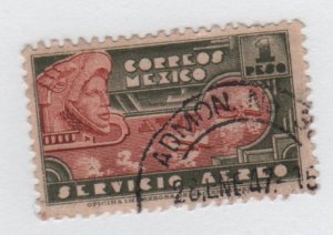 Mexico Airmail  1944/46 - Scott C139 used - 1p, Eagle man & plane type of '34 (6-493)