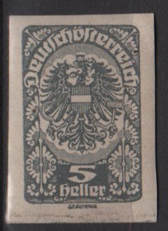 Austria  1920  -  Scott  228 Imperf MH - 5h, Coat of Arms (8-536)