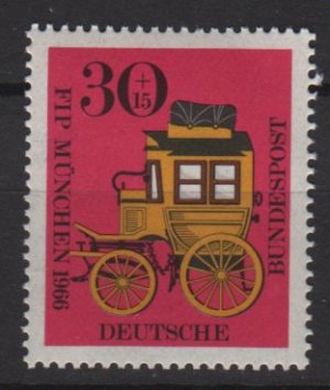 Germany semi postal 1966 - Scott B416 MMH - 30 + 10 pf, FIP, Bavarian Mail coach (9-366)
