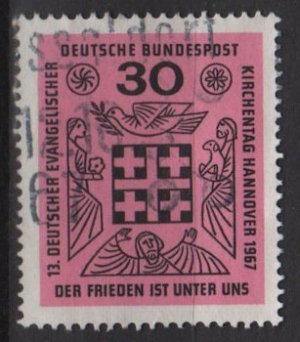Germany 1967 - Scott 972 used - 30pf, "peace is Among Us", Protestant meeting (9-349)