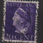 NETHERLANDS 1940/47 -  Scott  221  used – 20c,  Queen Wilhelmina (9-539)