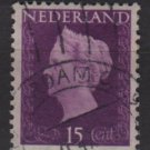 NETHERLANDS 1947/48 - Scott  291 used - 15c,  Queen Wilhelmina   (9-592)