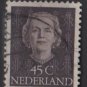 NETHERLANDS 1950/51  - Scott 326 used - 45c, Queen Juliana  (9-627)