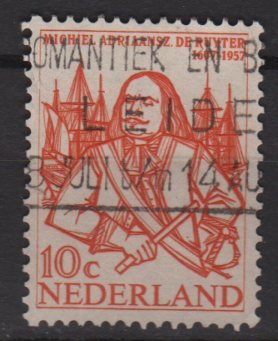 Netherlands 1957 - Scott  370  used -  10c, Admiral M.A. De Ruyter   (9-691)
