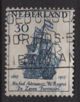 Netherlands 1957 - Scott  371  used -  30c, Admiral M.A. De Ruyter , Flagship   (9-693)