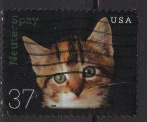 USA 2002 - Scott 3670 used - 37c, Neuter & Spay Kitten (10-183)