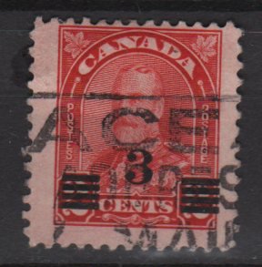 CANADA 1932 - Scott 191 used - 3c on 2c,  George V, Surcharged issue  (10-203)