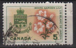 CANADA 1964 - Scott 419 used - 5c, White Garden Lily & Arms of Quebec   (10-451)