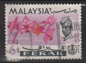 Malaysia PERAK 1965 - Scott 142 used - 6c, Orchids & Sultan (S-230)