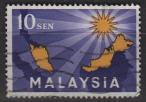 MALAYSIA 1963 - Scott 1 used - 10c, Map & Star (6-511)