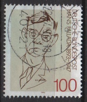Germany  1993 -   Scott 1792   used -  100 pf, Hans Fallada (12-452)