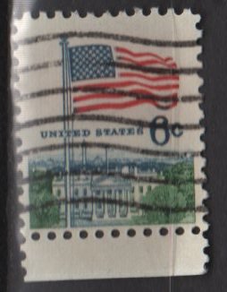 USA 1968 - Scott 1338d used - 6c, Flag over White House , Perf. 11 x 10.1/2 (12-496)