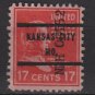 USA 1938 - Scott 822 used - 17c, Andrew Johnson, Precancel. "KANSAS CITY, MO"   (12-586)