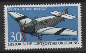 Germany 1991 - Scott 1638 MNH - 30pf,  Junkers F13 (13-112)