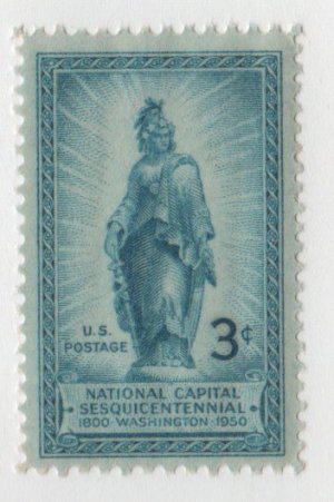 USA 1950 - Scott 989 MH  - 3c,  Statue of Freedom, National Capital (H-384)