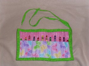 Hand Crafted Butterfly Crayon Holder Roll Up with Green Tie