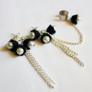 Black and White Flower Chain Cuff Earring