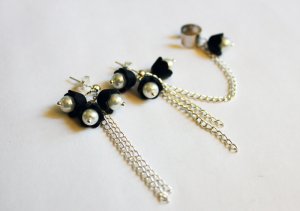 Black and White Flower Chain Cuff Earring