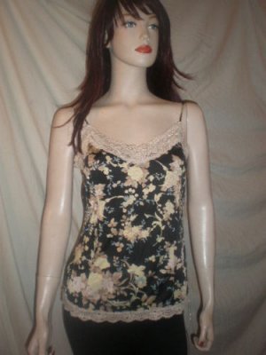 THE LIMITED Spaghetti Strap Blouse Top Floral BLack M