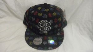MEGA USA Platinum Ball Cap Hat Rhinestones Black L