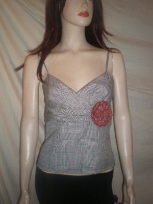 SASS ME Spaghetti Strap Blouse Plaid White & Black S