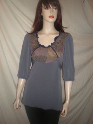 TWO FLOWERS By Jasmine 3/4 Sleeve Blouse Gray M