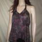 JULIE'S CLOSET Halter Blouse Black Pink Floral Print L