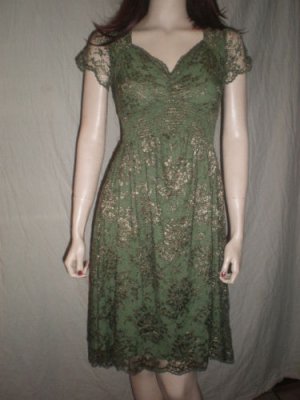TWO FLOWERS By Jasmine Lace V-Neck Dress Green S