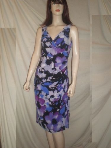 RALPH LAUREN Essentials V-Neck Dress Floral Prints Multicolor Black ...