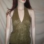 RUBBER DUCKY Halter Blouse Top Gold Olive Green S 70497