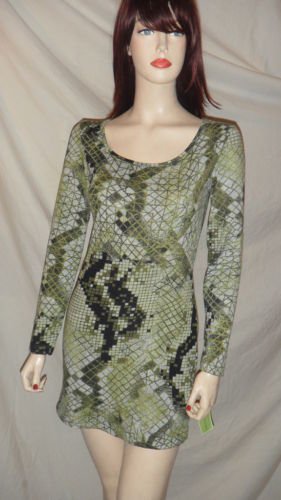 JOHNNY MARTIN Junior Long Sleeve Dress Green Print S