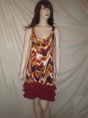 NOTICE Scoopneck Neck Ruffle Hem Dress Orange Print M L