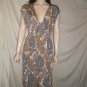 CURTSEY V Neck Dress Brown Print L Large