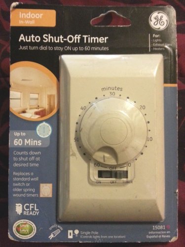 GE 60 Mins Single Pole Auto Shut Off In Wall Timer 15081 Ivory