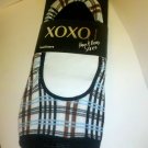 XOXO Legwear Hug & Kisses Women's Plaid Wide Cut Footliners Size 9-11 Black