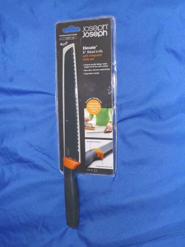 JOSEPH JOSEPH 8" Elevate Bread Knife W/ Integrated Knife Rest 10076 Black Orange