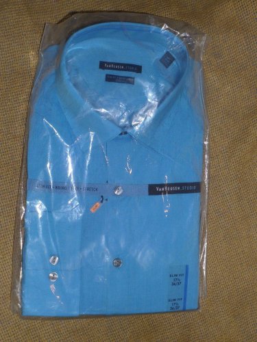 VAN HEUSEN Studio Slim Fit Stretch Long Sleeve Shirt 17-1/2  Aqua 20KH002445