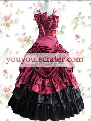 Black And Deep Red Spaghetti Ruched Classic Lolita Dress