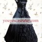 Black Cuff Sleeves Halter Ruffled Multi-layer Satin Lace Classic Lolita Dress