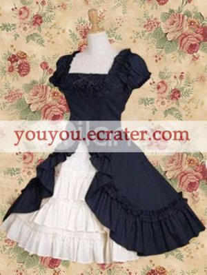 Classic Navy Blue Short Sleeves Ruffles Lolita Dress