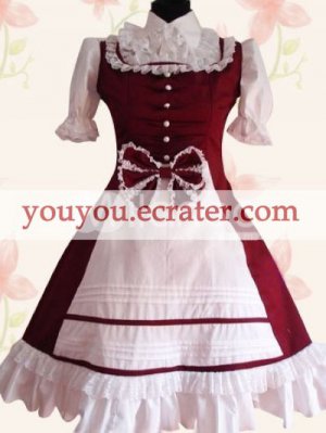 Classic Dark Red And White Bow Ruffles  Lolita Dress