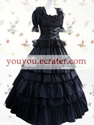Black Short Sleeves Square Multi-Layer Bandage  Classic Lolita Dress