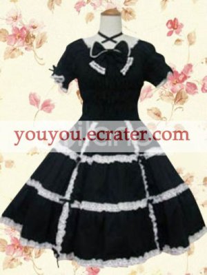 Black Short Sleeves Bow  Classic Lolita Dress