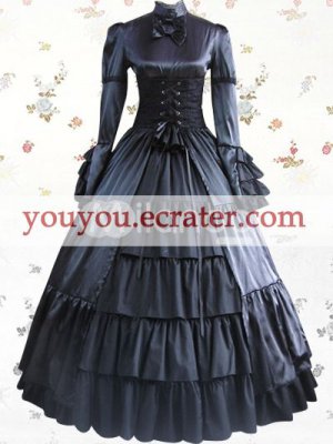Black Long Sleeves Stand Collar Multi-Layer Satin Classic Lolita Dress