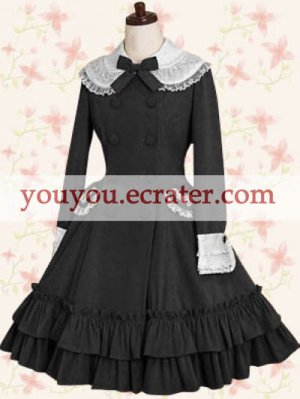 Black Long Sleeves Lace Ruffles Double Breasted  Classic Lolita Dress